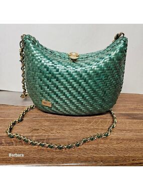 Nelly Green Handwoven Basket Weave Messenger Shoulder Bag